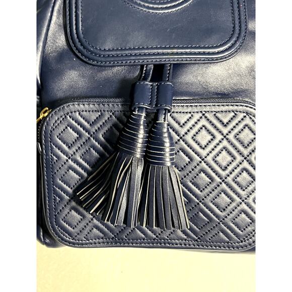 TORY BURCH Fleming Navy Blue Leather Quilted Backpack - Picture 4 of 10